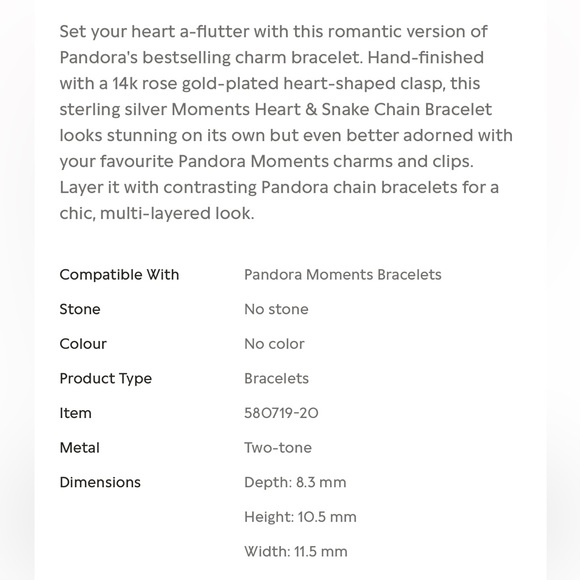 BNIB Pandora Moments Heart Clasp Snake Chain Bracelet! - Picture 17 of 17